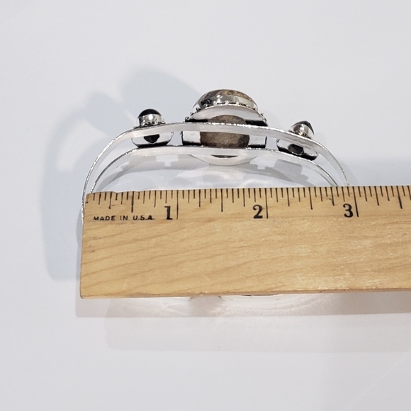 Chalcedony bracelet, 925 silver rock chalcedony black onyx adjustable bangle - Picture 9 of 15